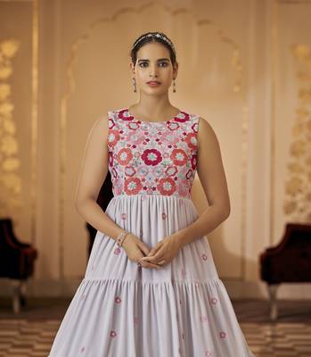Grey Thread And Sequince Embroidered Work Georgette Anarkali Long Gown Semi Stitched 2