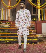 White Art Silk Printed Straight Kurta