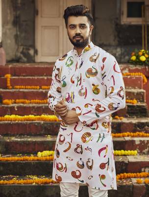 White Art Silk Printed Straight Kurta 2