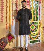 Black Art Silk Embellished Mirror Work Straight Kurta