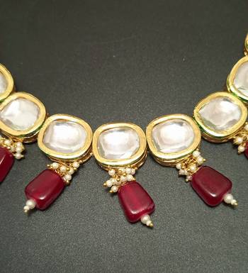 Red Handmade Loop Fitting Beaded Designer Necklace for Women Wedding 2