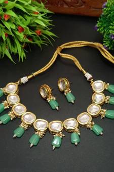 Green Handmade Loop Fitting Beaded Designer Necklace for Women Wedding