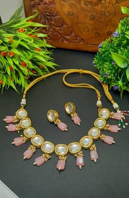 Pink Handmade Loop Fitting Beaded Designer Necklace for Women Wedding 1