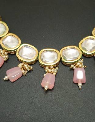 Pink Handmade Loop Fitting Beaded Designer Necklace for Women Wedding 2