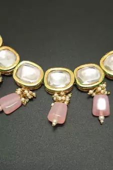 Pink Handmade Loop Fitting Beaded Designer Necklace for Women Wedding