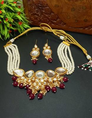 Red Handmade Loop Fitting Beaded Designer Necklace for Women Wedding 1