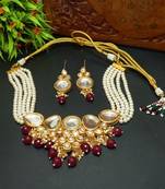 Red Handmade Loop Fitting Beaded Designer Necklace for Women Wedding