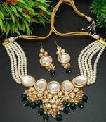 Green Handmade Loop Fitting Beaded Designer Necklace for Women Wedding