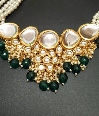 Green Handmade Loop Fitting Beaded Designer Necklace for Women Wedding 2