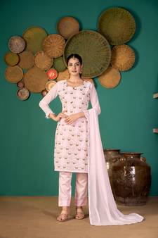 Baby-pink multi resham work faux georgette salwar
