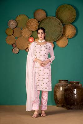 Baby-pink multi resham work faux georgette salwar 2
