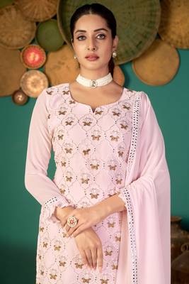 Baby-pink multi resham work faux georgette salwar 4