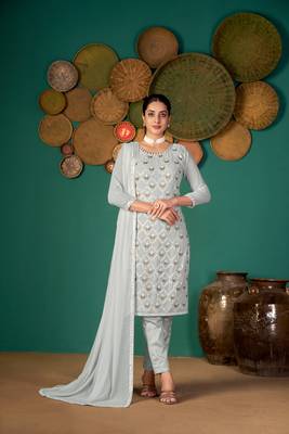 Light-grey multi resham work faux georgette salwar 1