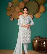 Light-grey multi resham work faux georgette salwar