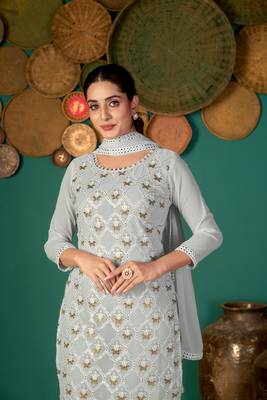Light-grey multi resham work faux georgette salwar 3