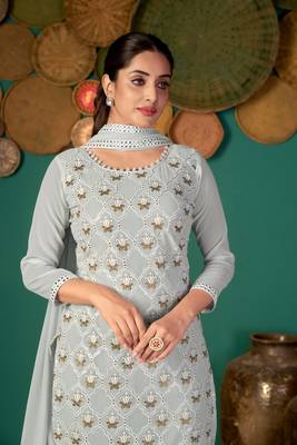 Light-grey multi resham work faux georgette salwar 4
