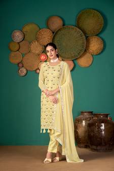 Light-lemon multi resham work faux georgette salwar