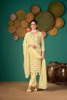 Light-lemon multi resham work faux georgette salwar