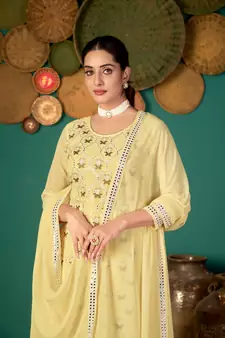 Light-lemon multi resham work faux georgette salwar