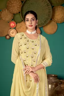 Light-lemon multi resham work faux georgette salwar