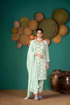 Light-green multi resham work faux georgette salwar 1
