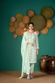 Light-green multi resham work faux georgette salwar