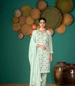 Light-green multi resham work faux georgette salwar