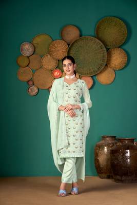 Light-green multi resham work faux georgette salwar 2