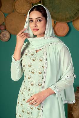 Light-green multi resham work faux georgette salwar 3