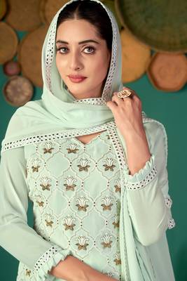 Light-green multi resham work faux georgette salwar 4