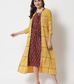 Women Self Design Flared Kurta & Shrug in Yellow