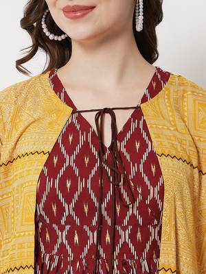 Women Self Design Flared Kurta & Shrug in Yellow 4