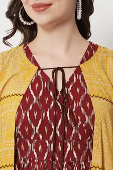 Women Self Design Flared Kurta & Shrug in Yellow
