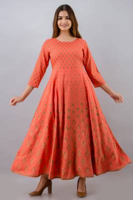 Women Paisley Anarkali Kurta in Orange 2