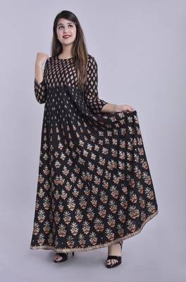 ftDiva Women Paisley Anarkali Kurta in Black 2