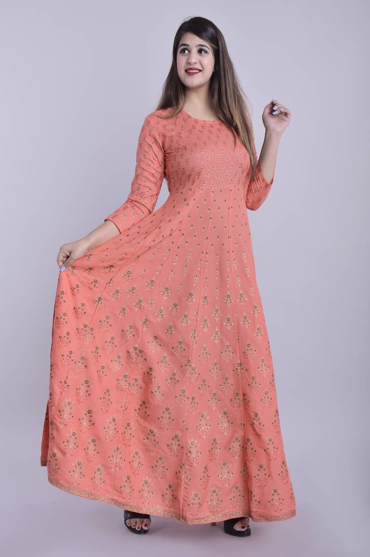 ftDiva Women Paisley Anarkali Kurta in Pink