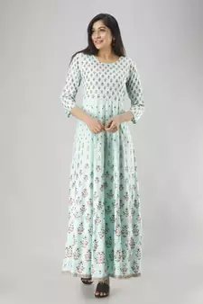 Women Paisley Anarkali Kurta in Light Green