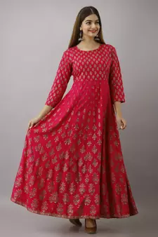 Women Paisley Anarkali Kurta in Pink