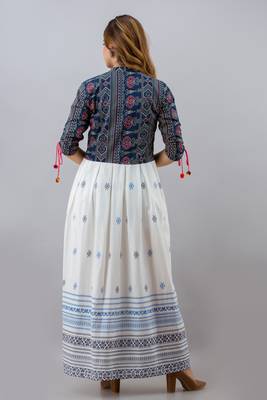 Women Aztec Anarkali White Kurta with Blue Jakcet 3