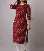 Women Ethnic Motifs Straight Kurta in Maroon
