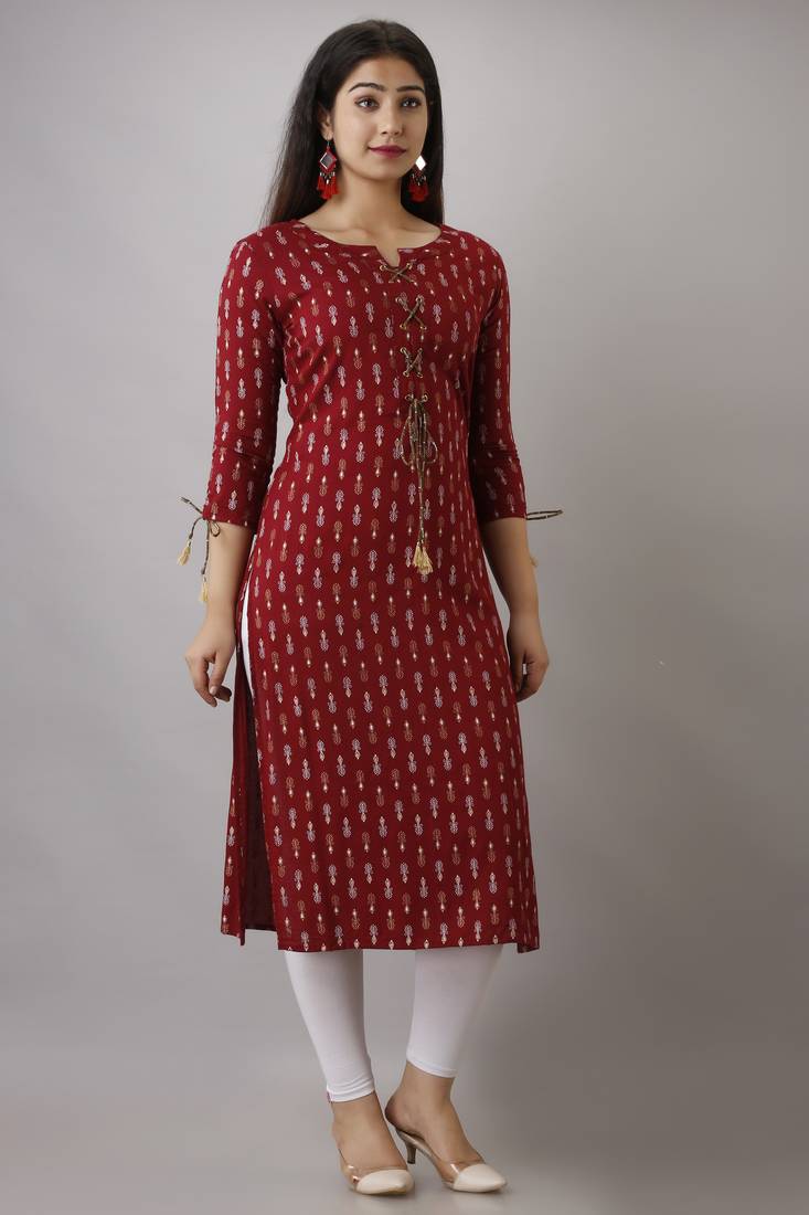 ftDiva Women Ethnic Motifs Straight Kurta in Maroon