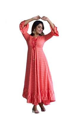 ftDiva Women Self Design Anarkali kurta in Pink 2