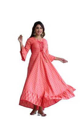 ftDiva Women Self Design Anarkali kurta in Pink 5