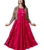 Women Floral Anarkali Jacketed Kurta in Pink