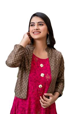 Women Floral Anarkali Jacketed Kurta in Pink 4