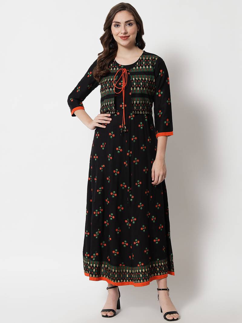 ftDiva Women Ethnic Motifs Anarkali Jacketed Kurta in Black