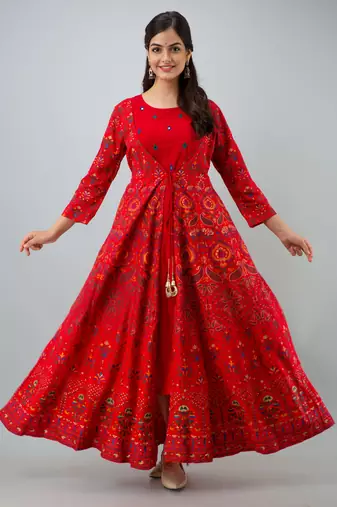 Women Paisley Frontslit Anarkali Kurta in Red