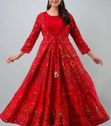 ftDiva Women Paisley Frontslit Anarkali Kurta in Red