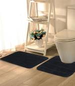  Anti Slip Microfiber Polyester Dark Grey Small Bath Mat Set (Bathmat 15 x 24 inches, Contour 15 x 16 inches, Pack of 2)