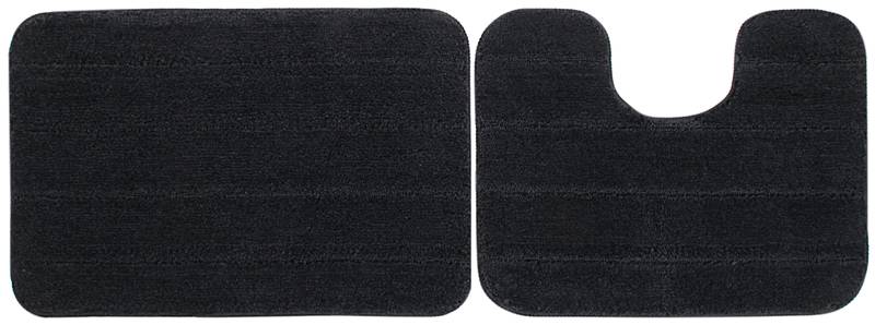  Anti Slip Microfiber Polyester Dark Grey Small Bath Mat Set (Bathmat 15 x 24 inches, Contour 15 x 16 inches, Pack of 2)